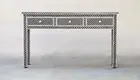 Bone Inlay Console Table 3 Drawer - Black Fish scale