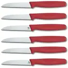 Victorinox Paring Knife Serrated Edge Pointed Tip 8cm Red Set x 6 Knives