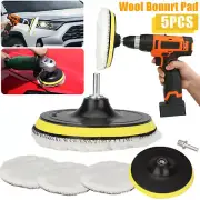 5 Pcs 6" Buffing Polishing Pad Wool Wheel Mop Kit For Car Polisher Drill Adapter