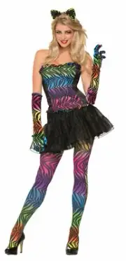 Party Animal Rainbow Tiger Striped Hosiery Halloween Nylon Pantyhose, For Wom...