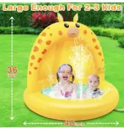 Inflatable Baby Giraffe Pool w/Canopy & Sprinkler – Perfect for Toddlers & Pets!