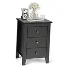 Nightstand with 3 Drawers, Modern Accent Side End Tables for Bedroom Black