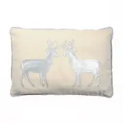 Silver With Two Reindeers Applique And Feather Down Insert Pillow