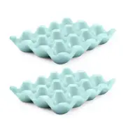 Ceramic Egg Tray 12 + 12 Cups Egg Holder Container for Refrigerator (Blue)