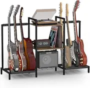 Apepro Guitar Stand With 4 Holders - 3-Tier Storage Rack for Acoustic, Electric, Bass Guitars, Amp, Picks and Accessories - Music Studio Home Organizer