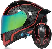 Bluetooth Modular Motorcycle Helmet Front Flip-Up Motorcycle Helmet with Dual Visor Motorbike Helmet for Adult Men and Women Scooter Cruiser Motocross DOT/ECE Approved