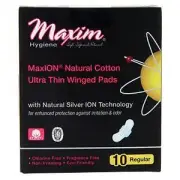 Maxim Hygiene MaxION Natural Cotton Ultra Thin Winged Pads Regular 10 pads