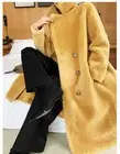 Womens Lapel Collar 100% Wool Lamb Shearling Fur Long Coat Overcoat Loose Fit Sz