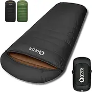 QEZER XXL Winter Down Sleeping Bag 0 Degree - 230x100cm Extra-Wide Alpine Design, 800g Fill with Vertical Baffles to Prevent Down Shifting