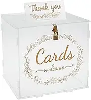 Acrylic Card Box Clear Wedding Box with Lock and Slot Sturdy Transparent Money Box Holder Decorative Gift Card Envelop Collection Box with Thank You Sign for Wedding Party (golden)