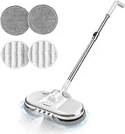 AlfaBot WS-24 Cordless Electric Mop, Electric Spin Mop for Floor Cleaning, with Lightweight & Rechargeable Floor Cleaner with Water Sprayer and LED Headlight for Hardwood and Tile Floors, White