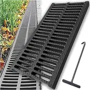 Drain Cover Sewer Grate for Driveway, Outdoor Garden Resin Plastic Trench Channel Grate Sewer Strainer, Trench Drain System with Steel Manhole Cover Hooks, Easy to Install and Cut (Size : B