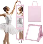 ROYALAY Foldable Full Length Mirror with Handle, 47 * 13inch Lengthen Hanging Mirror for Dance, Mirror Portable Travel Mirror, Backstage Mirror for Dancers Artists Home Spa Events(Pink)