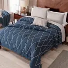 BURDEOS GEOMETRIC EMBROIDERY REVERSIBLE COMFORTER SET 4 PCS QUEEN SIZE
