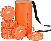 INCLAKE 6 Pack LED Road Flares Emergency Lights for Roadside Security, Warning Flashing Beacon Disc with Magnetic Base and Hook, Road Safety Flare with Batteries & 9 Flash Modes for Vehicles and Boat