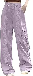 [Generic] Women's Parachute Cargo Pants Lightweight Elastic High Waist Baggy Pants Lounge Cargo Pants with Multiple Pockets