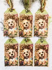 6 Cocker Spaniel Dog Fall~Gift Hang Tags~Parties~Scrapbook~Junk Journals~529R