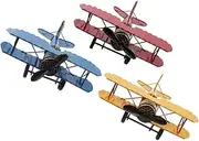 KAILIKETIY 3pcs Vintage Iron Aircraft Model Retro Airplane Metal Ornaments for Home Decor Office Cafe Sturdy Iron Craft Yellow Red Unique Decorative Plane Collectibles