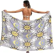 [RPLIFE] Cute Sun Beach Sarong Wraps for Women, Summer Long Sheer Sarong, Large, Cute Sun, Large