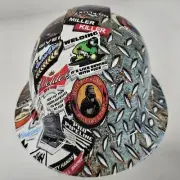 full brim hard hat custom hydro dipped IN WELDERS STICKER BOMB DIAMOND PLATE NEW