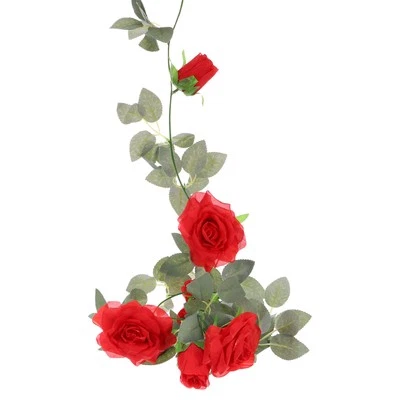 6pcs Artificial Rose Flowers Garland Vine Silk Wildflower Garland, Red