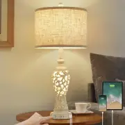 26" USB A+C Touch Control Table Lamp with Nightlight, 3-Way Dimmable Farmhous...