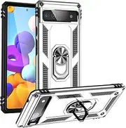 [Cavor] for Google Pixel 6a Case (6.2") TPU Case PC Bumper 360° Rotation Ring Holder Kickstand Back Cover [Work with Magnetic Car Mount] Shockproof Protective Cover-Silver