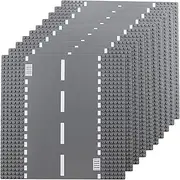 Feleph Classic Road Base Straight Plates, Street Road Building Set, 25 x 25 cm Town Baseplate Compatible with Major Brands Building Bricks(Straight 10 Pieces)