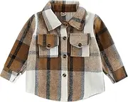 [Amiblvowa] Toddler Flannel Shirt Jacket Plaid Long Sleeve Lapel Button Down Shacket Little Kids Boys Girls Shirts Coats