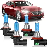 XRDHJI Fit for mazda 6 2014-2017 High Performance Halogen Headlight Bulbs,9005 High Beam + H11 Low Beam Headlamp Replacement Bulbs Kit, Plug and Play,Pack of 4