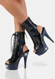 [Pleaser] Black Holographic Bejeweled-1016-6 Rhinestone Heels