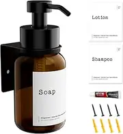 Glass Soap Dispenser 250 ml, Soap Dispenser Wall Mounting, Brown, Soap Dispenser No Drilling Wall Mounting, Shampoo Dispenser for Shower, Washing Up Liquid Dispenser Soap Dispenser for Hand Soap