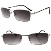 Retro Fashion Silver Mens Rectangle Black Tinted Lens 2.00 Reading Sun Glasses