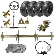 810mm Go Kart Rear Axle Kit 428 Sprocket Brake 6" Wheels Front Steering Assembly