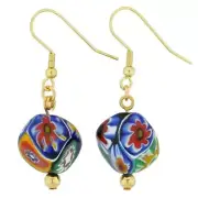 GlassOfVenice Murano Glass Mosaic Millefiori Cube Earrings - Gold