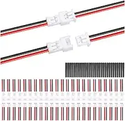 MKBKLLJY 25Pairs 1.25mm JST 2Pin Micro Electrical Male and Female Connector Plug with 26AWG 100mm Red Black Connector Wire Cable and Heat Shrink Tube for Indoor 3D Plane Twinkle Light LED Belt Light
