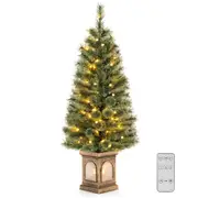 Costway 1.25M Christmas Tree In Urn Potted Xmas Tree w/Base & Pine Needles Entrance Entryway
