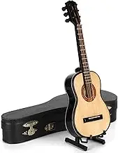 Guitar Model, Mini Guitar with Stand, Collectible Display Piece, Classic Style Wood Frame, for Music Enthusiasts and Desk Decor