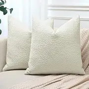 OTOSTAR Pack of 2 Textured Boucle Throw Pillow Covers 24x24 Inch Cream Beige Accent Solid Pillowcases Farmhouse Decorative Pillow Covers Couch Cushion Case for Home Sofa Bedroom Decor (Cream Beige)