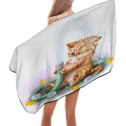 Funny Paintings for Kids Ginger Kitten Bath Time Microfiber Beach Towel