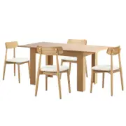 Oikiture 160cm Extendable Dining Table with 4x Dining Chairs PU Leather Natural