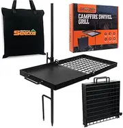 Adventure Seeka Campfire Swivel Grill, Heavy Duty Adjustable Fire Pit Grill Grate, Cooking Rack for Outdoor Camping