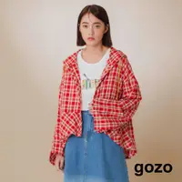 在飛比找蝦皮商城優惠-【gozo】➤寬鬆格子連帽襯衫(紅色/深藍_F)｜女裝 百搭