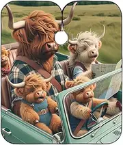 RPLIFE Highland Cattle Family Driving Car Barber Apron Barber Cape for Men Adjustable, 64.9 x 55.1 Inches Shampoo Salon Cape, Highland Cattle Family Driving Car