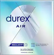 Durex Air Condoms, Extra Thin, Transparent Natural Rubber Latex Condoms for Men, Regular Fit, FSA & HSA Eligible, 24 Count