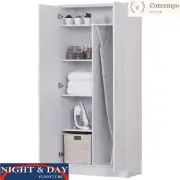 2 door 4 shelf Broom Multi Purpose Cupboard CONTEMPO RANGE White