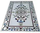 Antique Design Inlay Work Sofa Table for Bar Decor White Marble Dining Table Top
