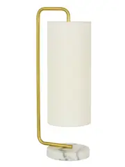 Astley 1 Light Table Lamp in Brass with Marble Base and White Linen Shade