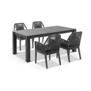 Hugo Ceramic 1.8m Outdoor Aluminium Dining Table with 6 Hugo Rope Chairs - Outdoor Dining Settings