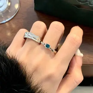 【00:00】韓國設計不規則金屬紋理愛心寶石造型戒指2件套組(不規則戒指 愛心戒指 寶石戒指)